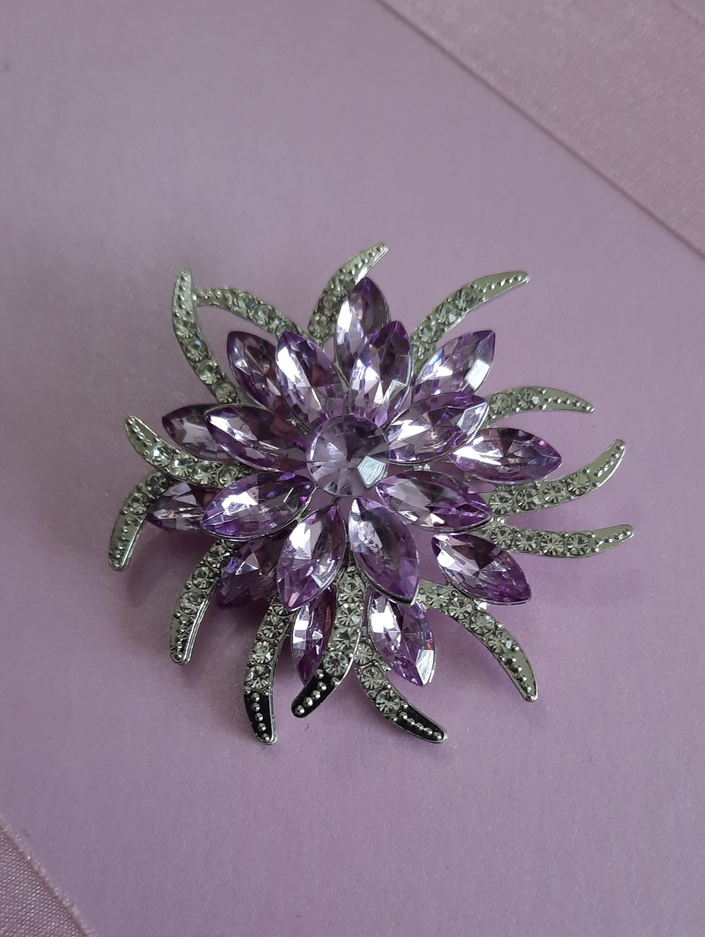 Lavender Crystal Flower Brooch